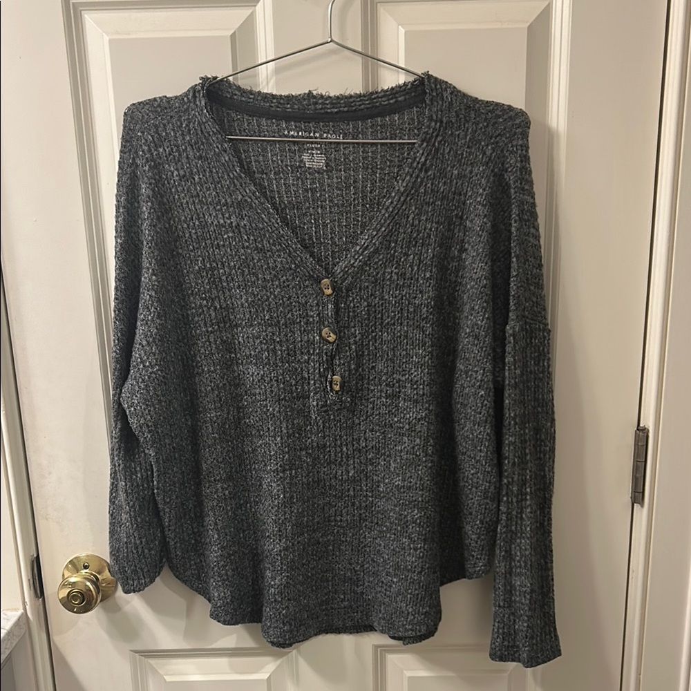 American Eagle Outfitters Gray V-Neck Sweater